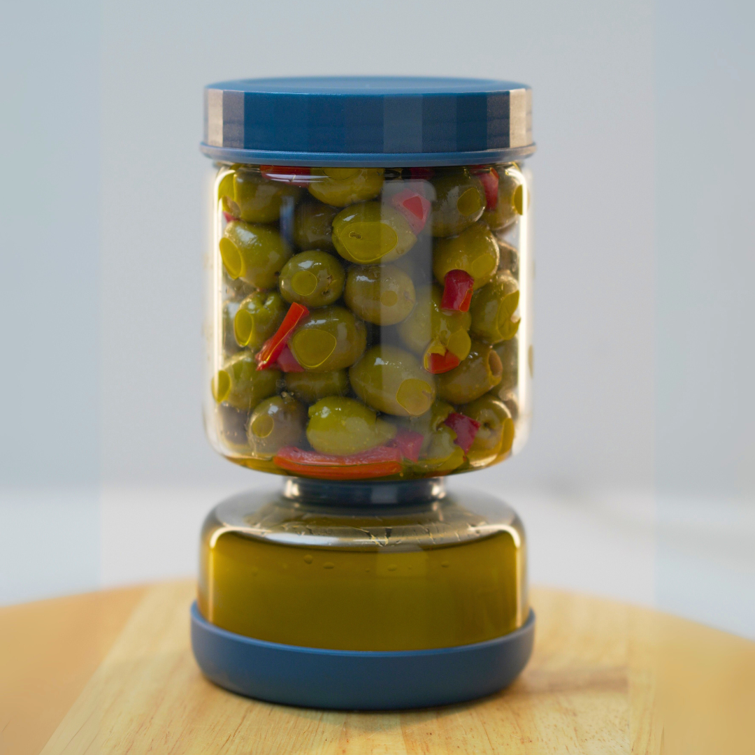 Easy-Flip Pickle Jar with Built-In Strainer