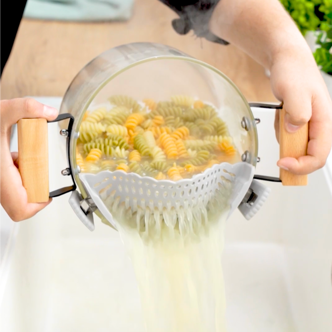 Clip-On Pot Strainer – No More Messy Draining!